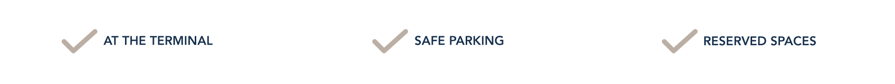 Symbols and text: Tick for Parking in the harbour, Secure parking, Reserved parking spaces